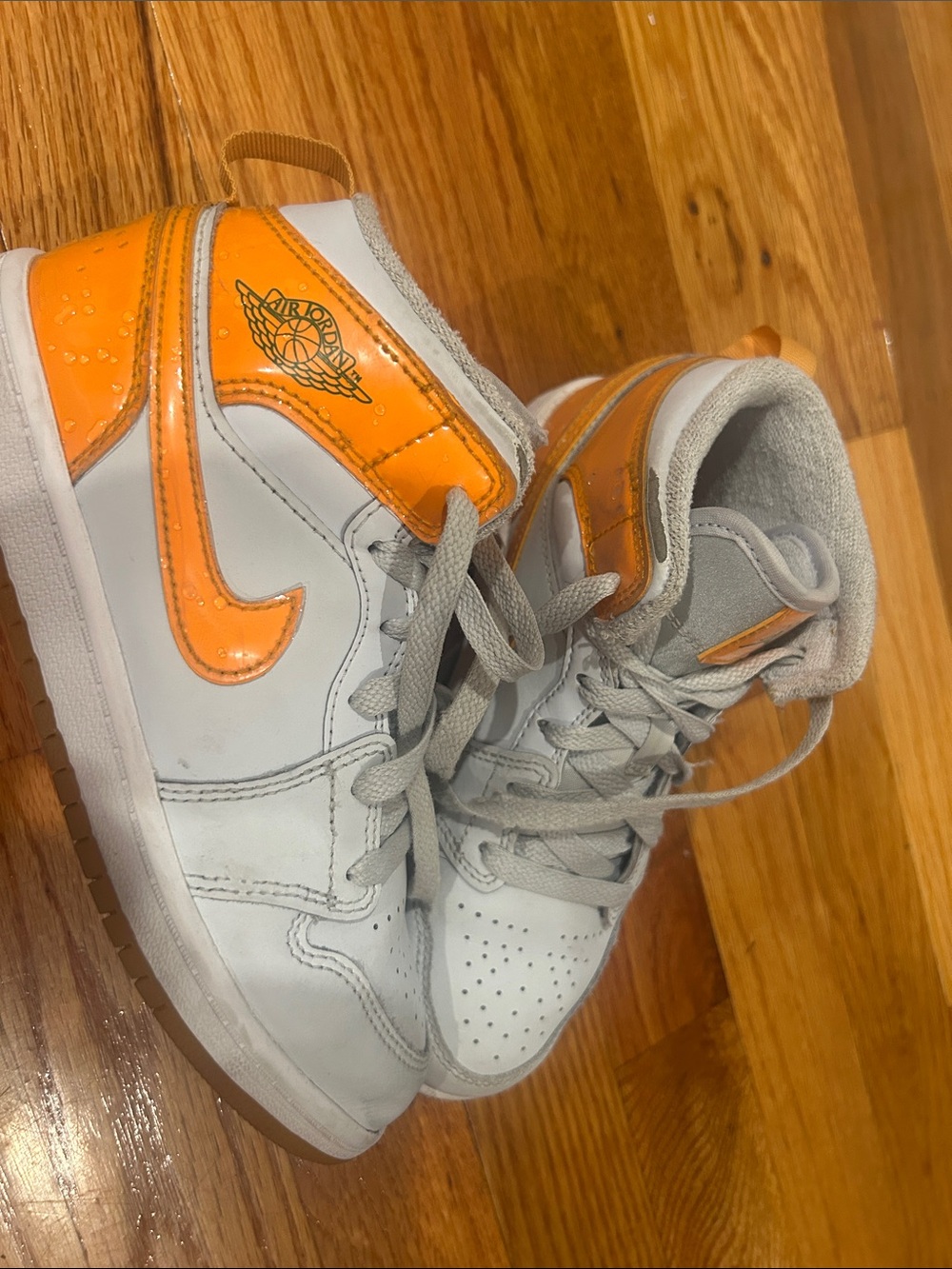 Kids White and Orange High-Top Sneakers - Air-Inspired Design